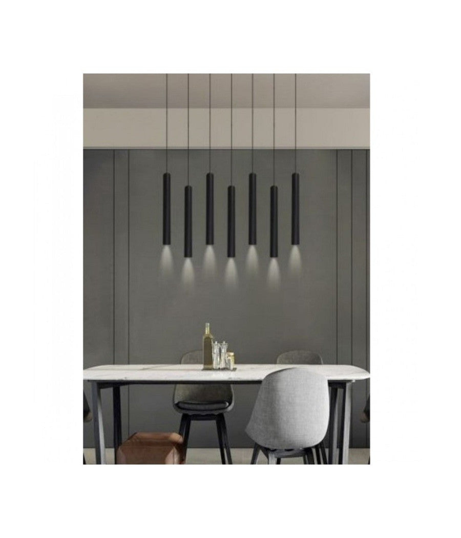 Lampadario A Sospensione Design Moderno Cilindro Soffitto Attacco Gu10 Ip20 A61  Nero       