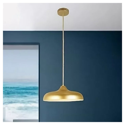 Trade Shop - Lampadario A Sospensione Design Moderno E27 Paralume Ferro Cupola Oro Bianco 33337         