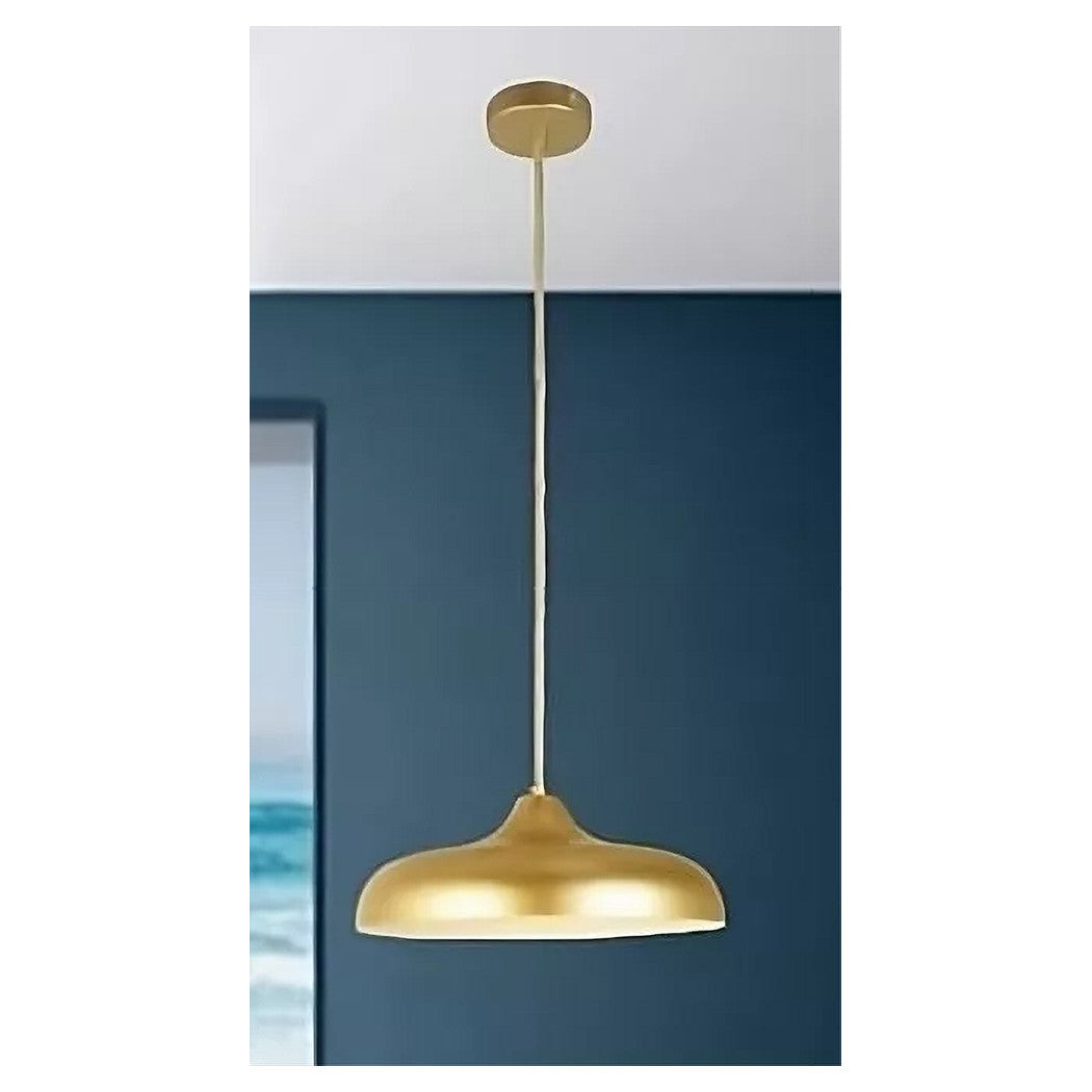 Trade Shop - Lampadario A Sospensione Design Moderno E27 Paralume Ferro Cupola Oro Bianco 33337         