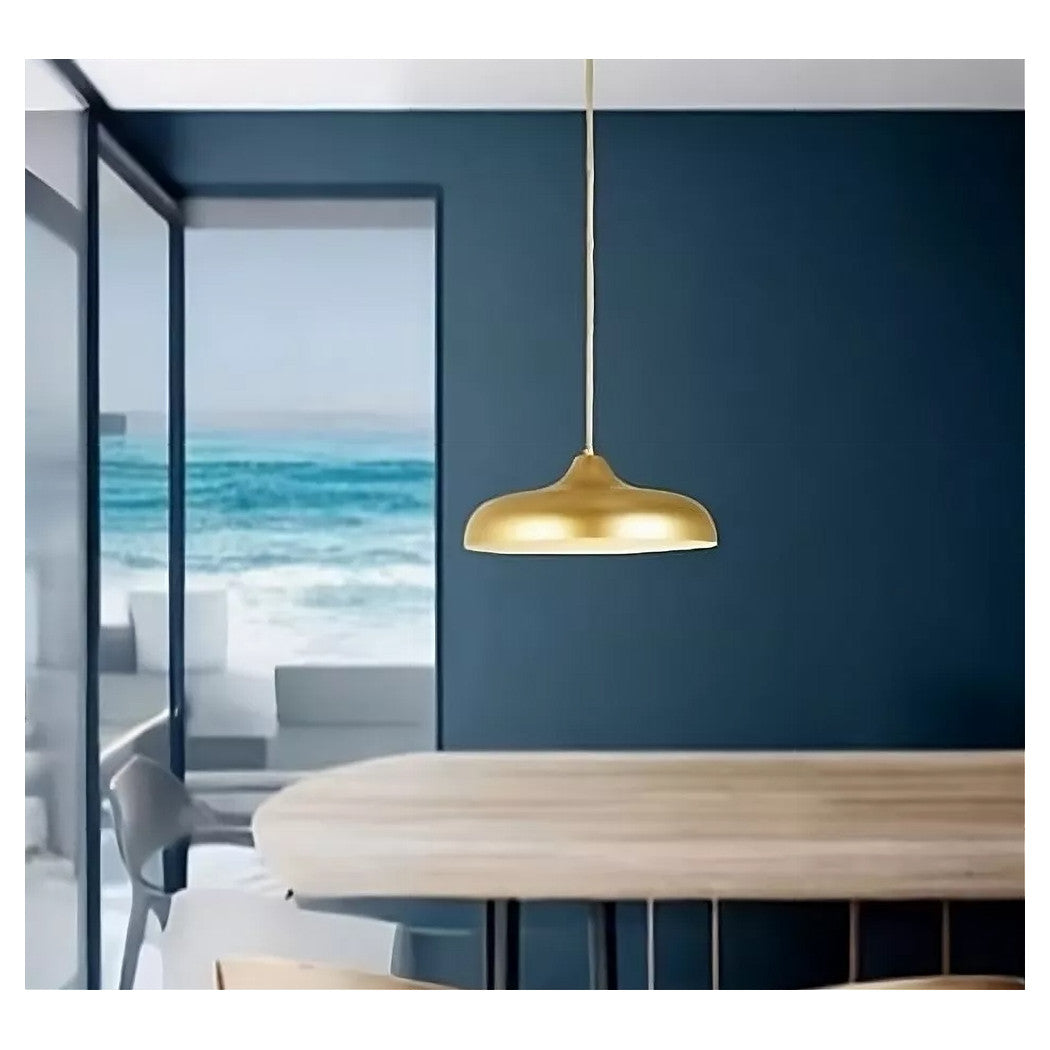 Trade Shop - Lampadario A Sospensione Design Moderno E27 Paralume Ferro Cupola Oro Bianco 33337         