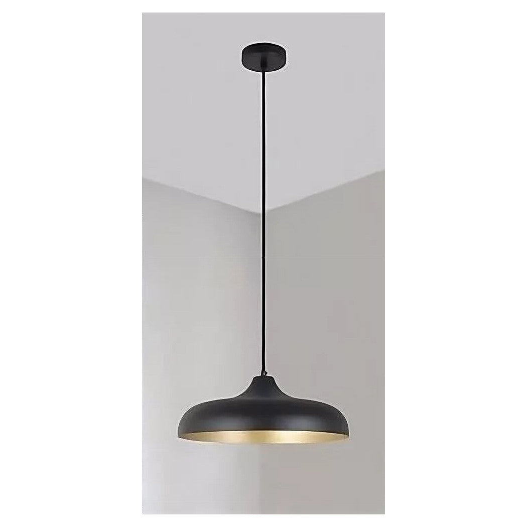 Trade Shop - Lampadario A Sospensione Design Moderno E27 Paralume In Ferro Cupola Nero Oro 33320         