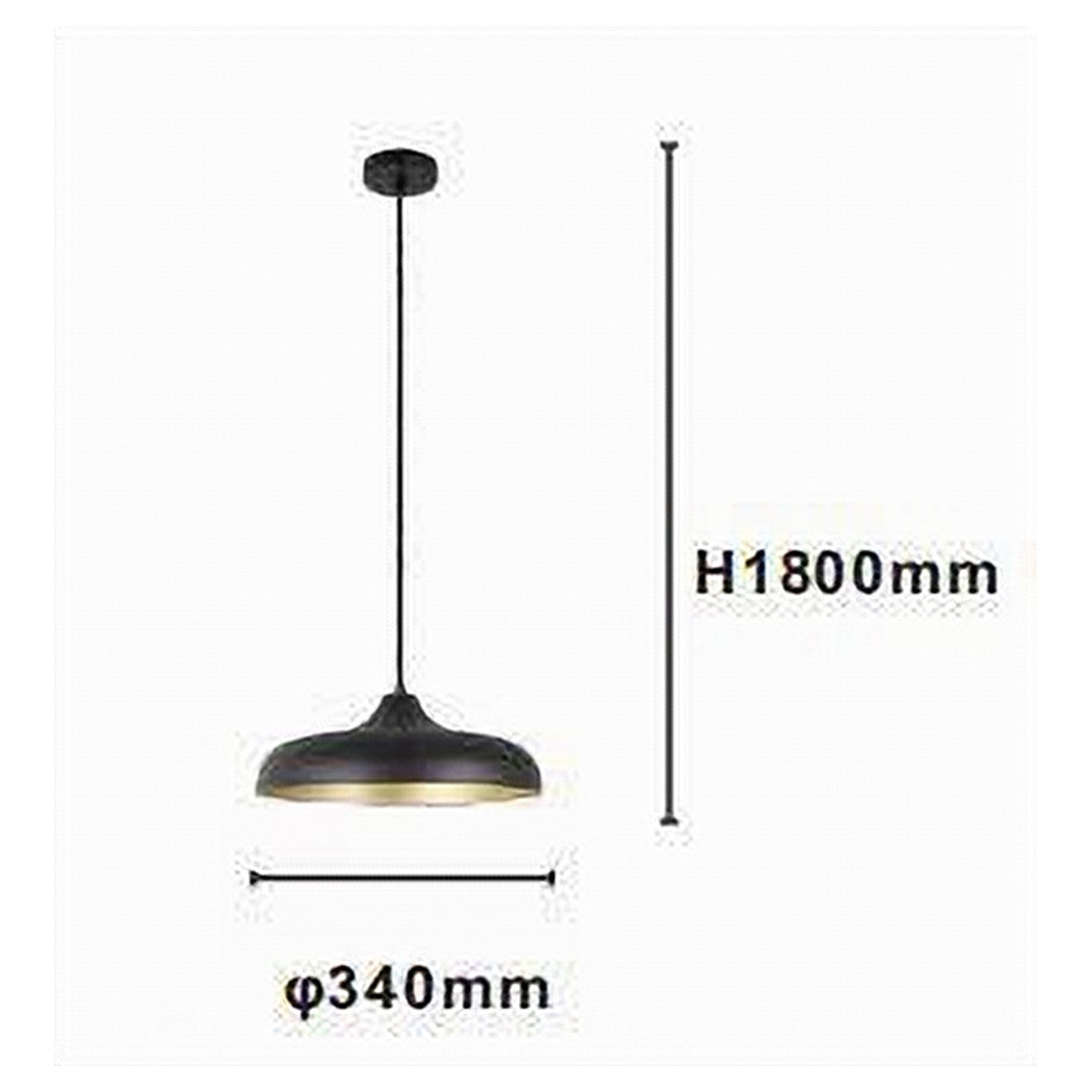 Trade Shop - Lampadario A Sospensione Design Moderno E27 Paralume In Ferro Cupola Nero Oro 33320         