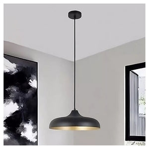 Trade Shop - Lampadario A Sospensione Design Moderno E27 Paralume In Ferro Cupola Nero Oro 33320         