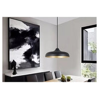 Trade Shop - Lampadario A Sospensione Design Moderno E27 Paralume In Ferro Cupola Nero Oro 33320         