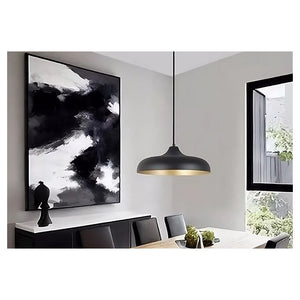 Trade Shop - Lampadario A Sospensione Design Moderno E27 Paralume In Ferro Cupola Nero Oro 33320         