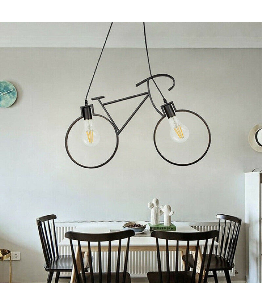 Lampadario A Sospensione E27 Da Soffitto A Forma Di Bicicletta Lampada Bici A10  Nero       