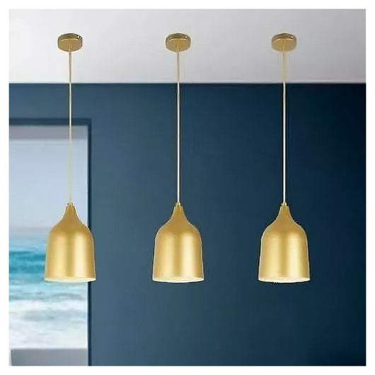 Trade Shop - Lampadario A Sospensione E27 Ferro Paralume Moderno Contemporaneo Campana Oro Bianco 33306         