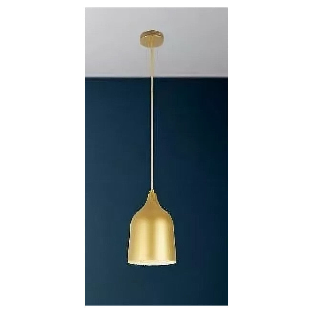 Trade Shop - Lampadario A Sospensione E27 Ferro Paralume Moderno Contemporaneo Campana Oro Bianco 33306         