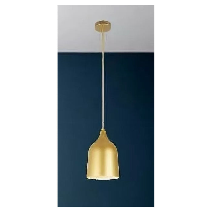 Trade Shop - Lampadario A Sospensione E27 Ferro Paralume Moderno Contemporaneo Campana Oro Bianco 33306         