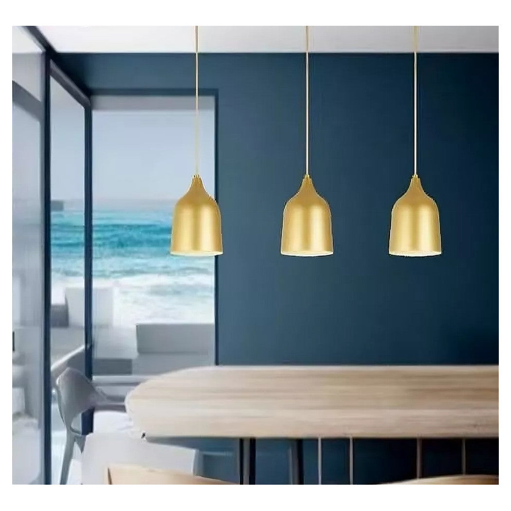 Trade Shop - Lampadario A Sospensione E27 Ferro Paralume Moderno Contemporaneo Campana Oro Bianco 33306         