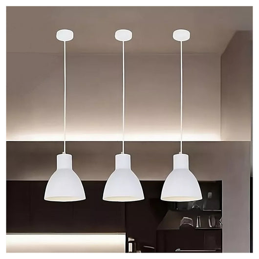 Trade Shop - Lampadario A Sospensione E27 Ferro Paralume Moderno Contemporaneo Campanella Bianca 33283         
