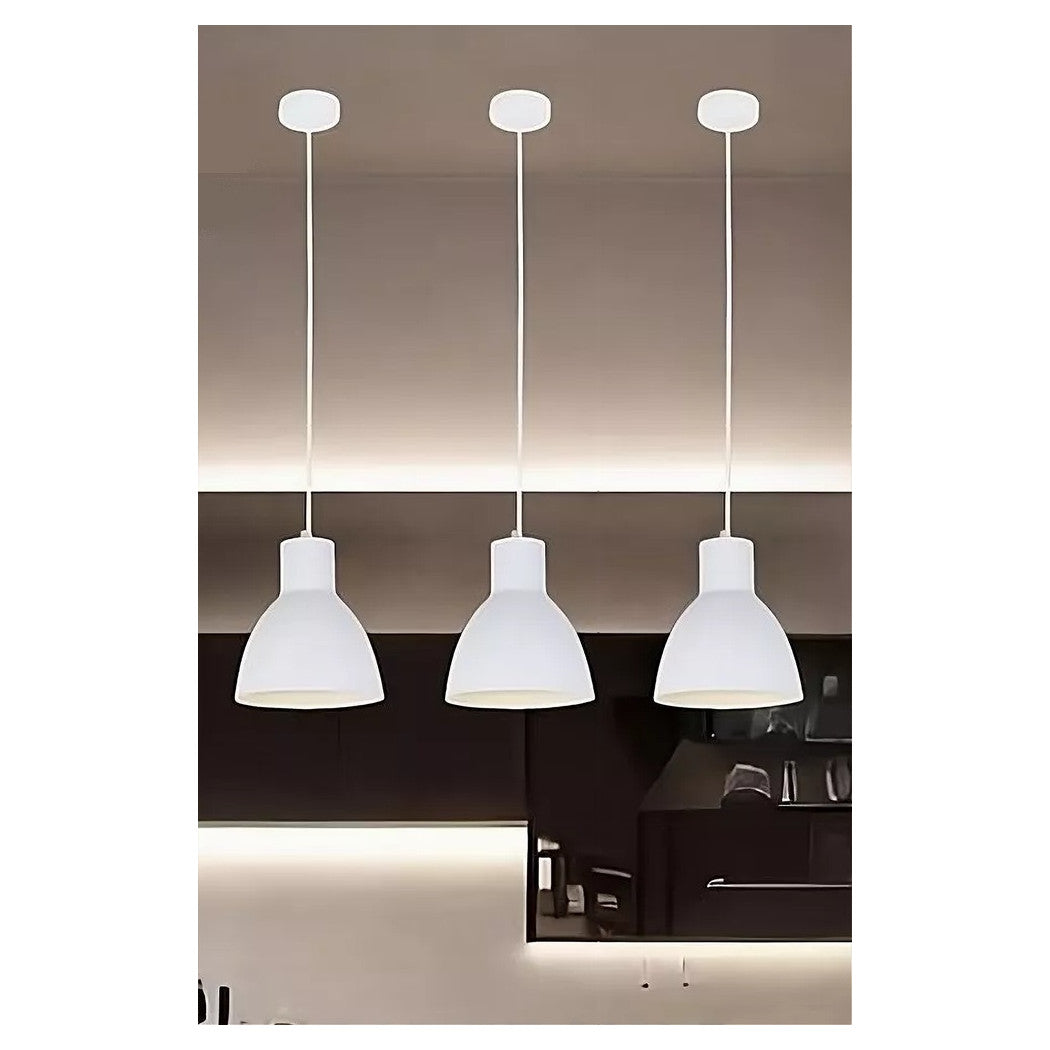 Trade Shop - Lampadario A Sospensione E27 Ferro Paralume Moderno Contemporaneo Campanella Bianca 33283         