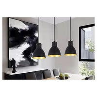 Trade Shop - Lampadario A Sospensione E27 Ferro Paralume Moderno Contemporaneo Campanella Nera Oro 33269         