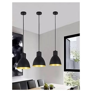 Trade Shop - Lampadario A Sospensione E27 Ferro Paralume Moderno Contemporaneo Campanella Nera Oro 33269         