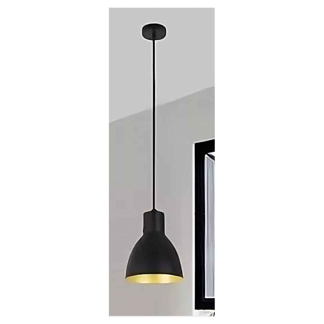 Trade Shop - Lampadario A Sospensione E27 Ferro Paralume Moderno Contemporaneo Campanella Nera Oro 33269         