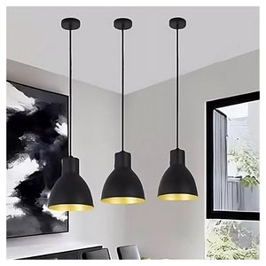 Trade Shop - Lampadario A Sospensione E27 Ferro Paralume Moderno Contemporaneo Campanella Nera Oro 33269         