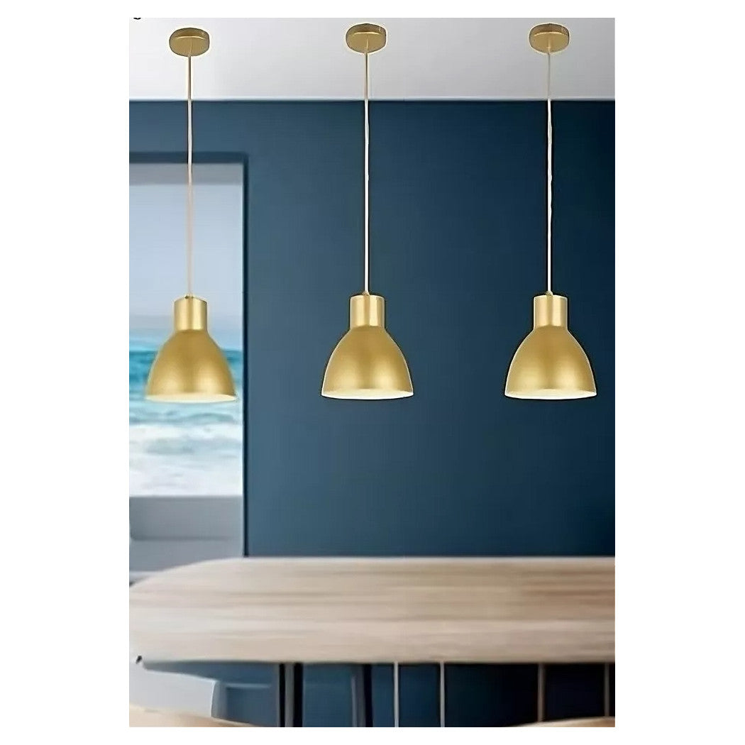 Trade Shop - Lampadario A Sospensione E27 Ferro Paralume Moderno Contemporaneo Campanella Oro Bianco 33276         