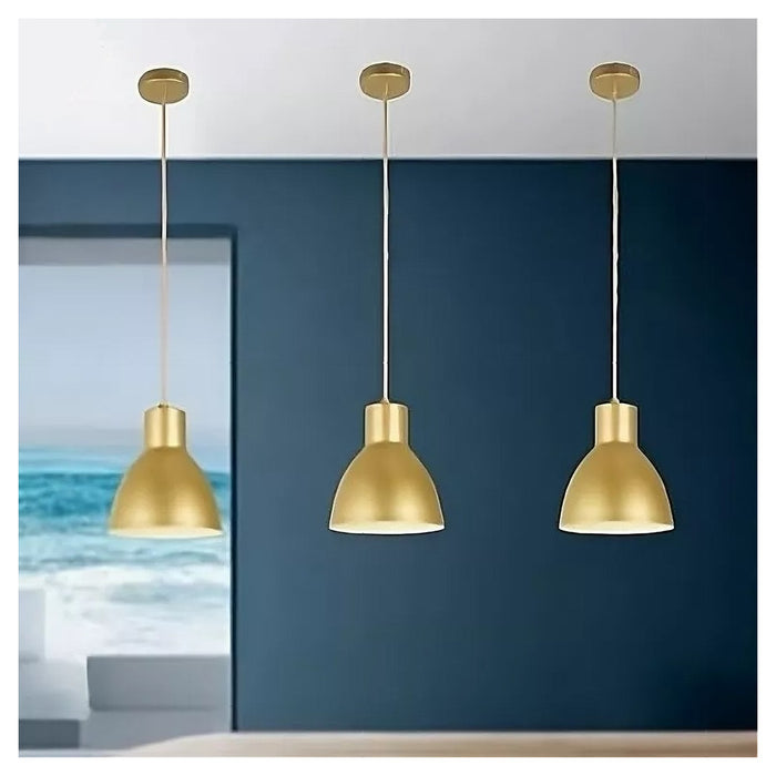 Trade Shop - Lampadario A Sospensione E27 Ferro Paralume Moderno Contemporaneo Campanella Oro Bianco 33276         