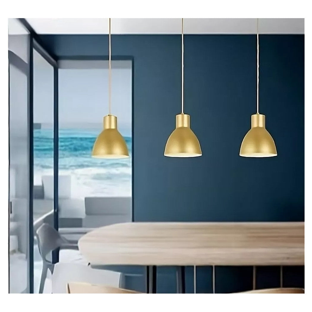 Trade Shop - Lampadario A Sospensione E27 Ferro Paralume Moderno Contemporaneo Campanella Oro Bianco 33276         