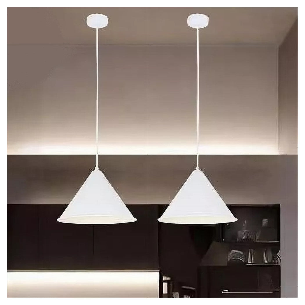 Trade Shop - Lampadario A Sospensione E27 Ferro Paralume Moderno Contemporaneo Cono Bianco 33375         