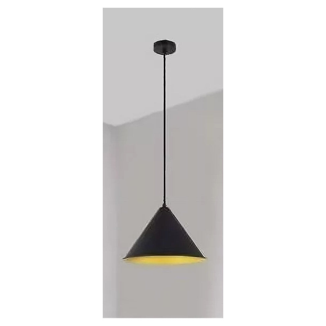 Trade Shop - Lampadario A Sospensione E27 Ferro Paralume Moderno Contemporaneo Cono Nero Oro 33351         