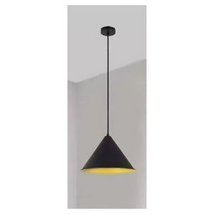 Trade Shop - Lampadario A Sospensione E27 Ferro Paralume Moderno Contemporaneo Cono Nero Oro 33351         