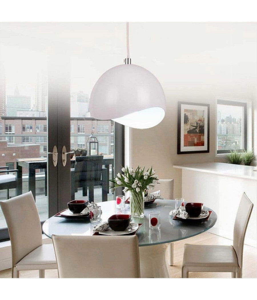 Lampadario A Sospensione In Metallo Pendente Forma Di Guscio D'uovo Luce E27 B93  Bianco       