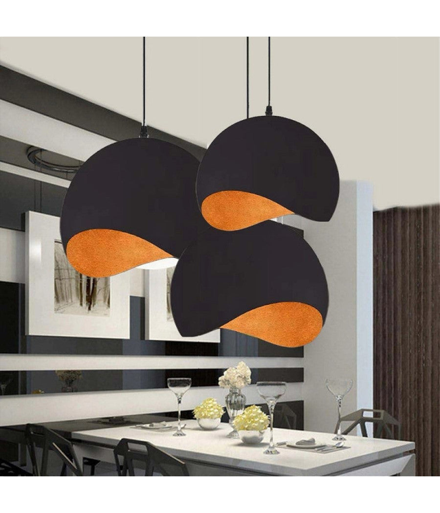 Lampadario A Sospensione In Metallo Pendente Forma Di Guscio D'uovo Luce E27 B93  Nero       