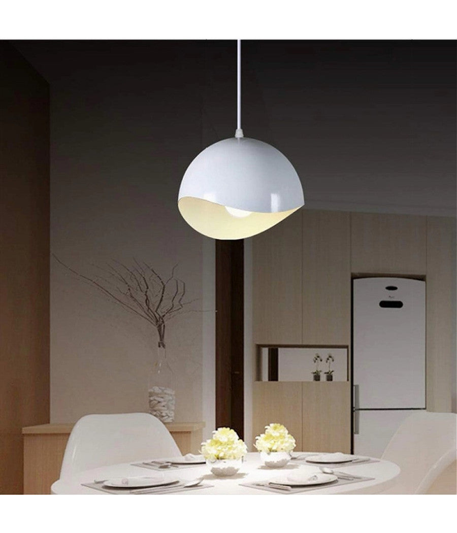 Lampadario A Sospensione In Metallo Pendente Forma Di Guscio D'uovo Luce E27 B93  Bianco       