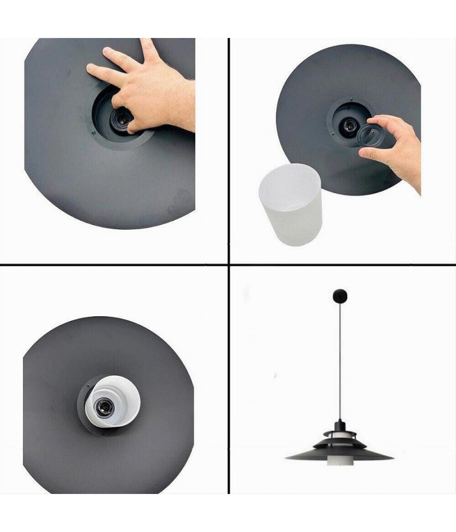 Lampadario A Sospensione Industriale E27 Lampada Pendente Vintage Retrò Lp-88  Nero       