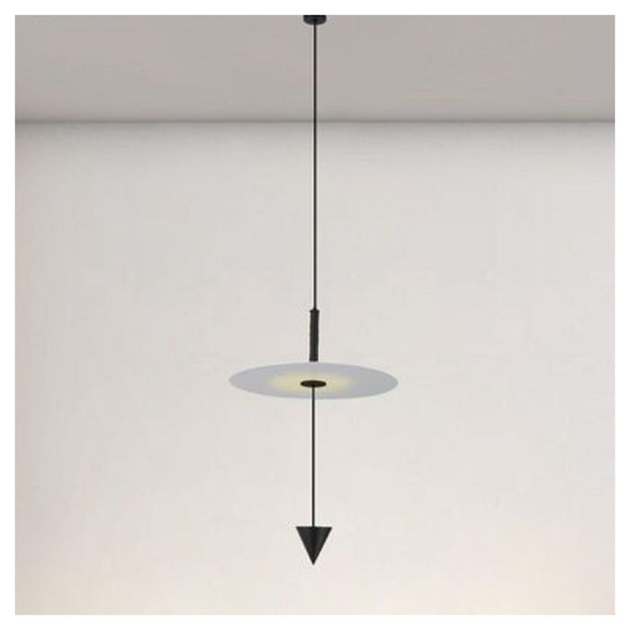 Trade Shop - Lampadario A Sospensione Lampada 12w Luce Led 4000k Disco Bianco ø23cm Cono Nero 32996         