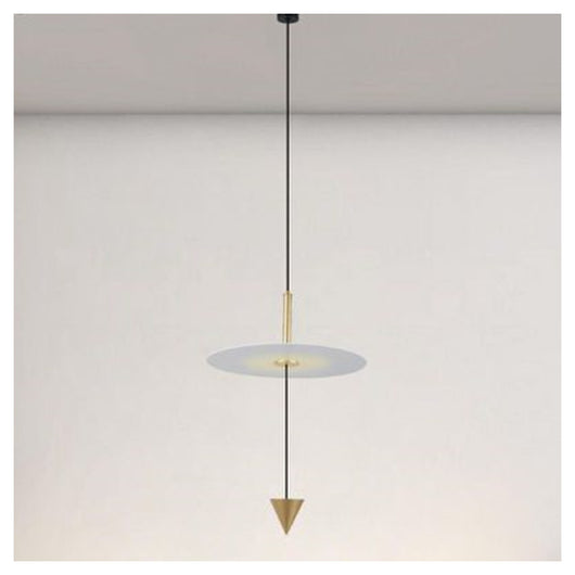 Trade Shop - Lampadario A Sospensione Lampada 12w Luce Led 4000k Disco Bianco ø23cm Cono Oro 32016         