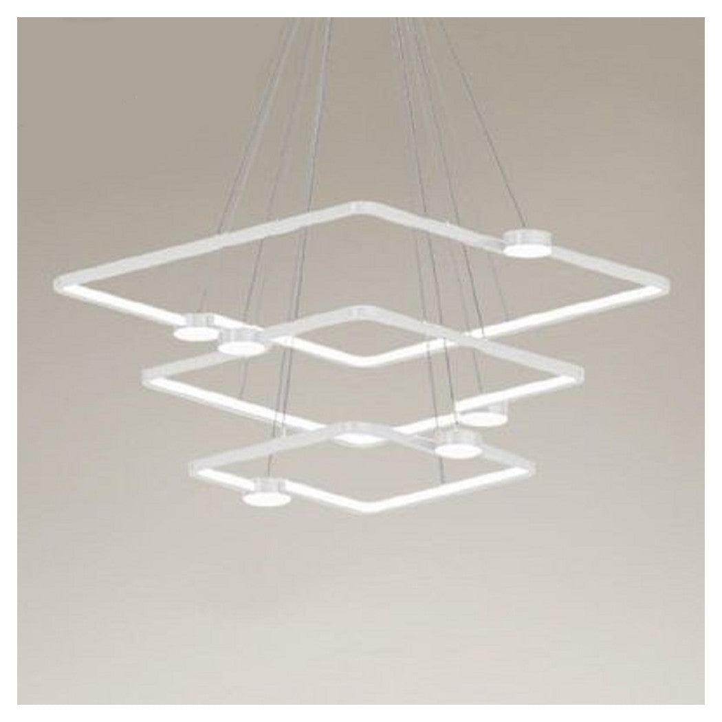 Trade Shop - Lampadario A Sospensione Led 112w 3 Quadrati Con Telecomando Design Moderno Bianco 71224         