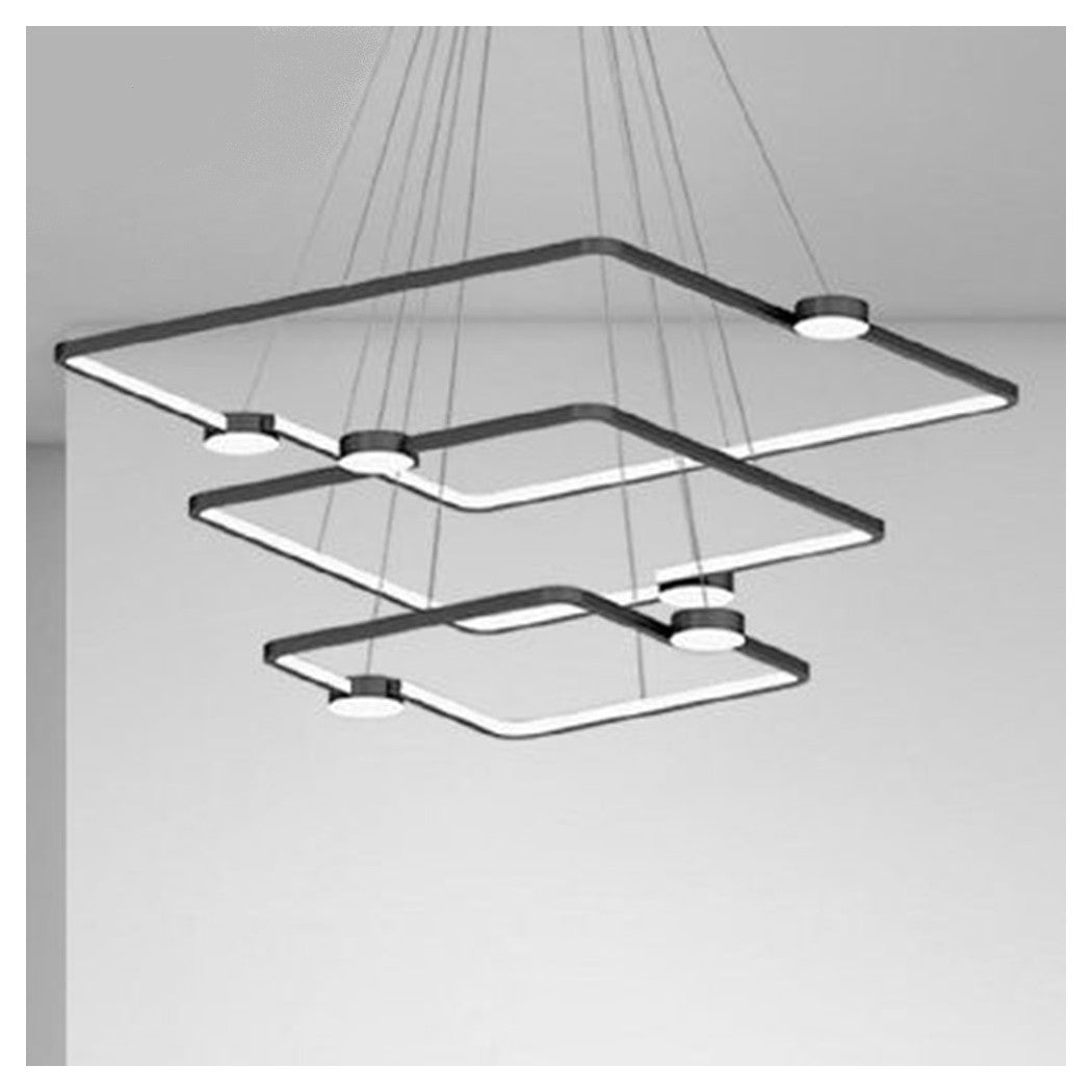 Trade Shop - Lampadario A Sospensione Led 112w 3 Quadrati Con Telecomando Design Moderno Nero 71248         