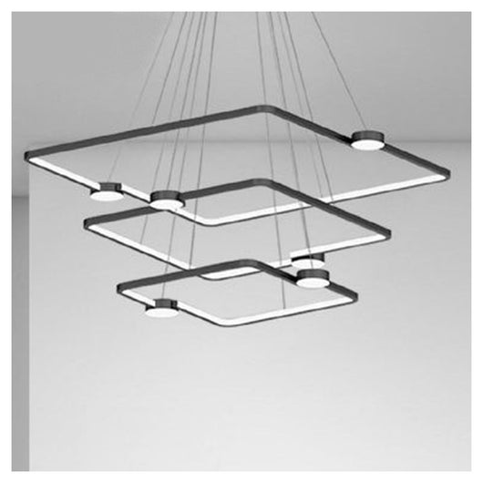 Trade Shop - Lampadario A Sospensione Led 112w 3 Quadrati Con Telecomando Design Moderno Nero 71248         