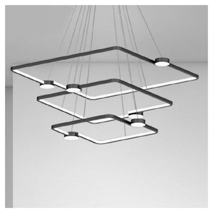 Trade Shop - Lampadario A Sospensione Led 112w 3 Quadrati Con Telecomando Design Moderno Nero 71248         