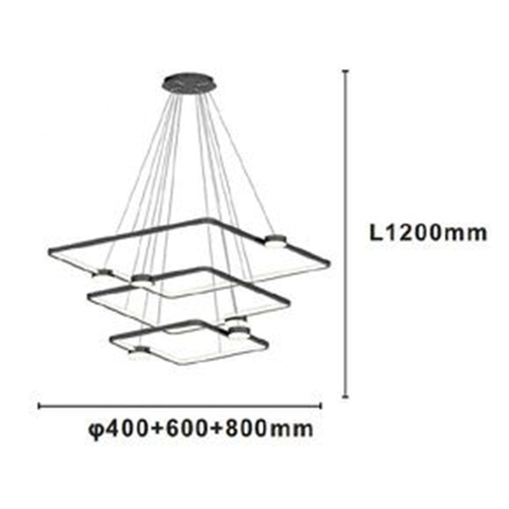 Trade Shop - Lampadario A Sospensione Led 112w 3 Quadrati Con Telecomando Design Moderno Nero 71248         