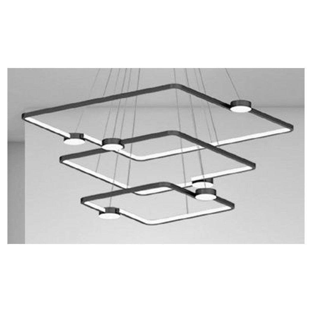 Trade Shop - Lampadario A Sospensione Led 112w 3 Quadrati Con Telecomando Design Moderno Nero 71248         