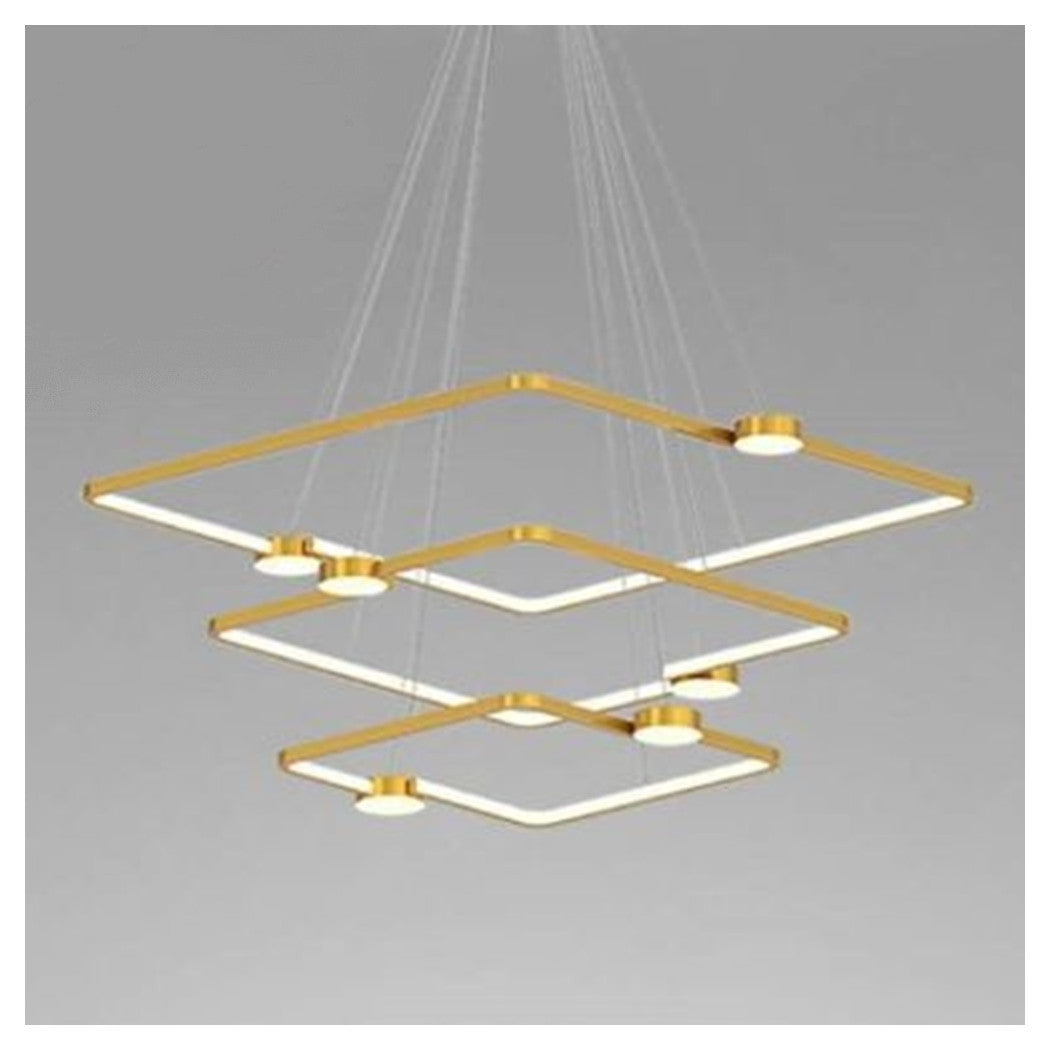 Trade Shop - Lampadario A Sospensione Led 112w 3 Quadrati Con Telecomando Design Moderno Oro 71231         