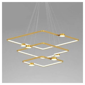 Trade Shop - Lampadario A Sospensione Led 112w 3 Quadrati Con Telecomando Design Moderno Oro 71231         