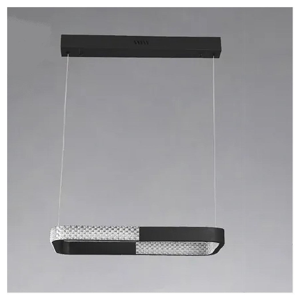 Trade Shop - Lampadario A Sospensione Led 18w Rettangolare Nero Cristallo Telecomando 32019         