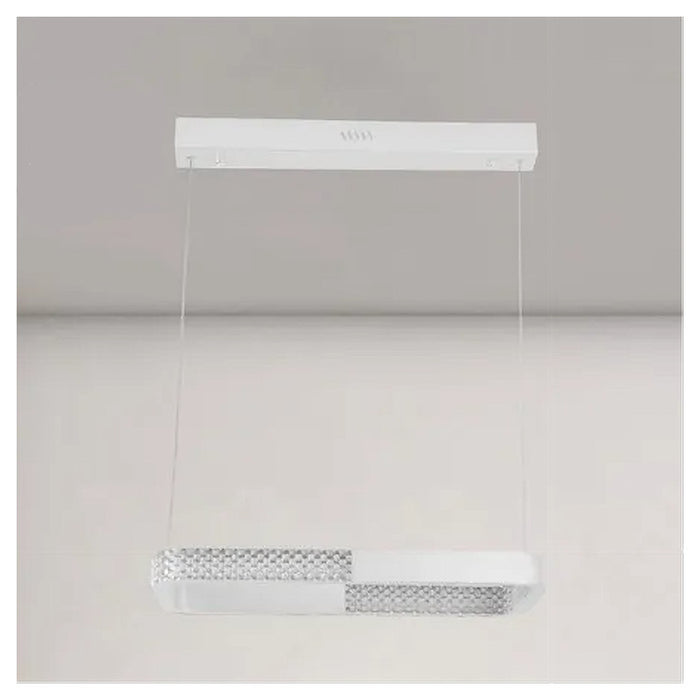 Trade Shop - Lampadario A Sospensione Led 28w Rettangolare Bianco Cristallo Con Telecomando 32064         