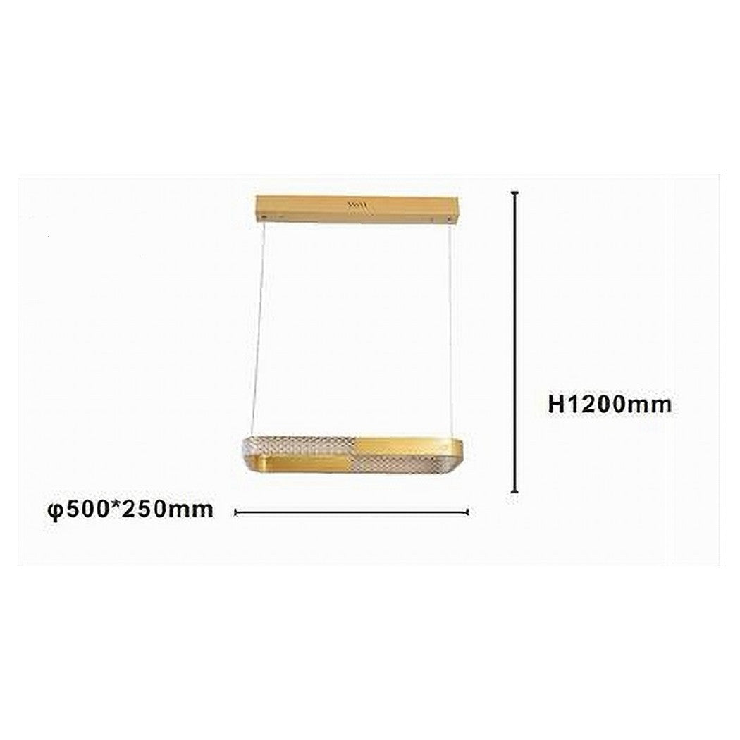 Trade Shop - Lampadario A Sospensione Led 28w Rettangolare Oro Cristallo Con Telecomando 32088         