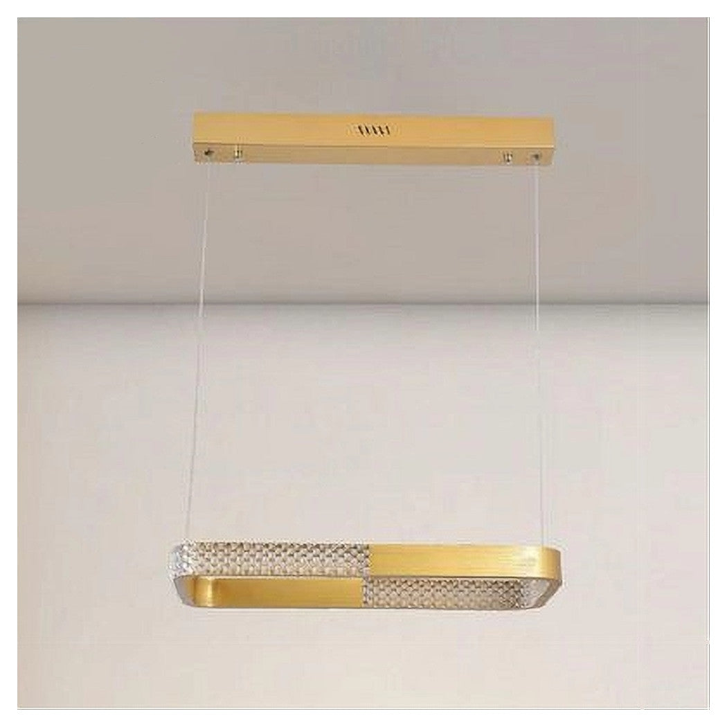 Trade Shop - Lampadario A Sospensione Led 28w Rettangolare Oro Cristallo Con Telecomando 32088         