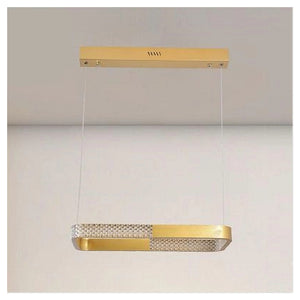 Trade Shop - Lampadario A Sospensione Led 28w Rettangolare Oro Cristallo Con Telecomando 32088         
