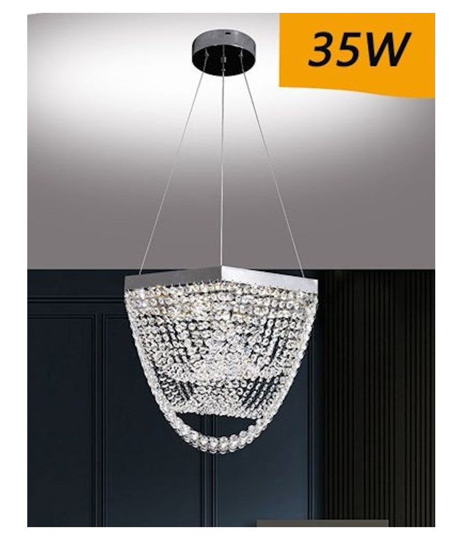 Lampadario A Sospensione Led 35 W Design Moderno Cristalli Luce Fredda 6500k B74         