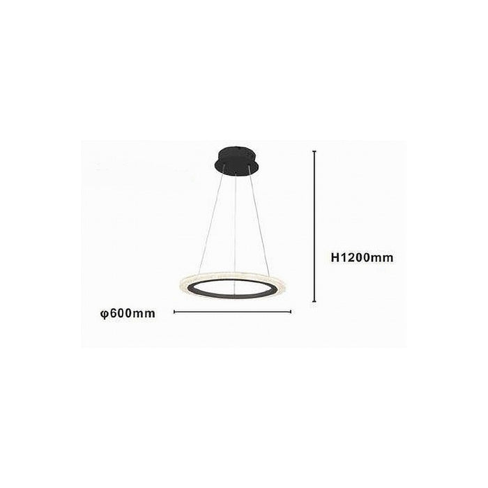 Trade Shop - Lampadario A Sospensione Led 36 Watt Cerchio Anello Nero Effetto Cristallo 31937 -