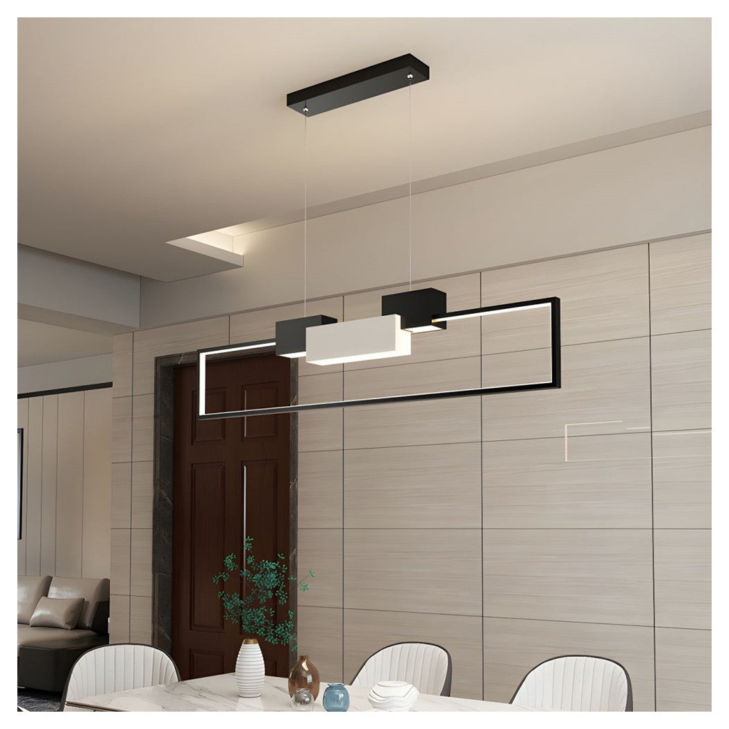 Trade Shop - Lampadario A Sospensione Led 36w Rettangolare Con Telecomando Design Moderno Nero 71585         