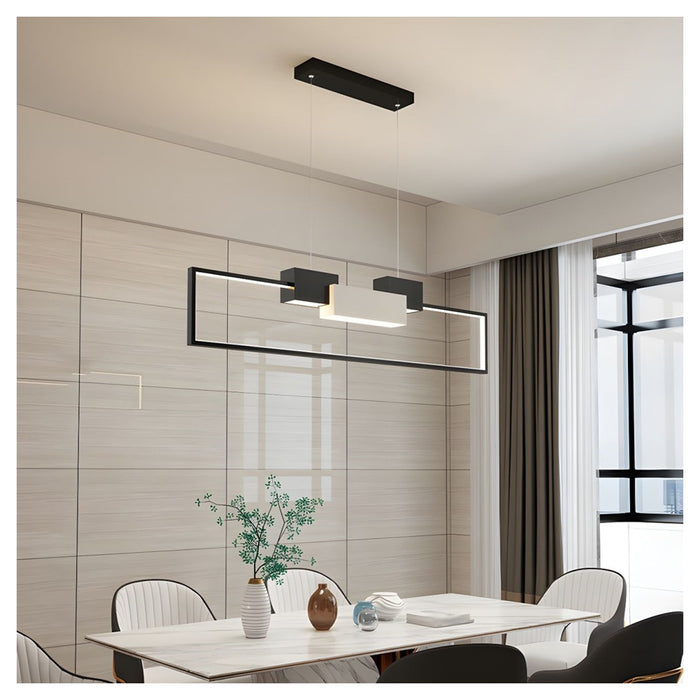 Trade Shop - Lampadario A Sospensione Led 36w Rettangolare Con Telecomando Design Moderno Nero 71585         