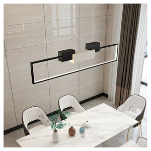 Trade Shop - Lampadario A Sospensione Led 36w Rettangolare Con Telecomando Design Moderno Nero 71585         